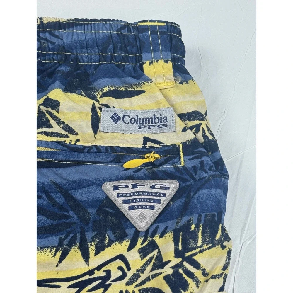 Columbia Sportswear Mens Blue Yellow‎ Tropical Palm Print Swim Trunks Size Large